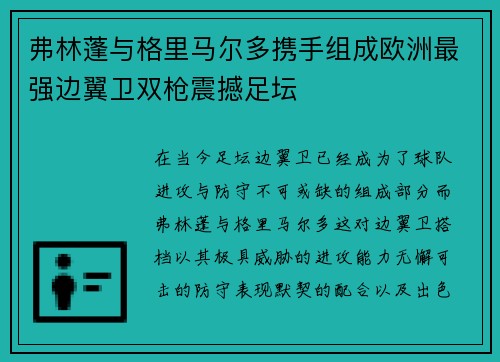 弗林蓬与格里马尔多携手组成欧洲最强边翼卫双枪震撼足坛 弗林蓬与格里马尔多携手组成欧洲最强边翼卫双枪震撼足坛